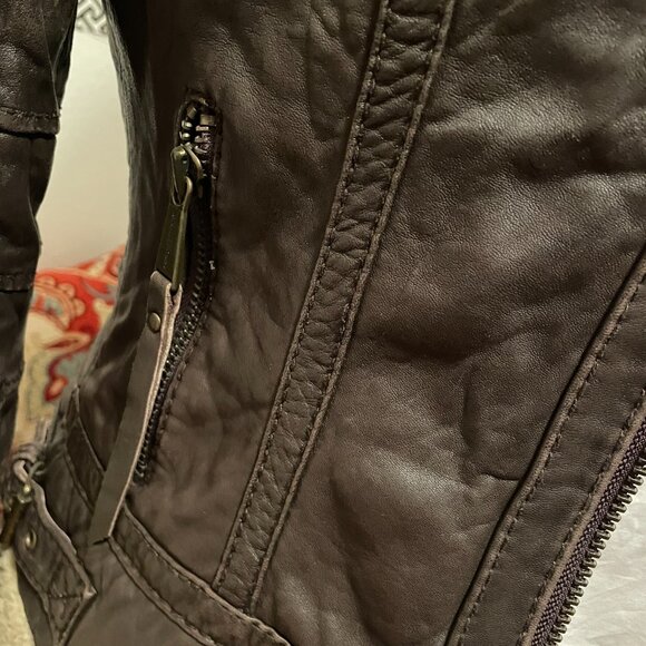 Michael Kors Brown Leather Aviator Jacket Shearling Lined Women’s Size Small P - Picture 2 of 16